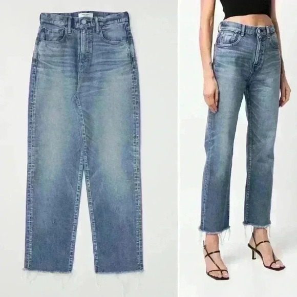 Moussy Vintage Evelyn Straight Wide Crop Frayed Jeans Blue Size 26 - Picture 11 of 11